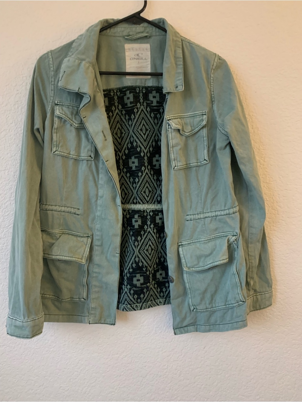 O'Neill Women's Sage Green Utility Jacket with Patterned Lining